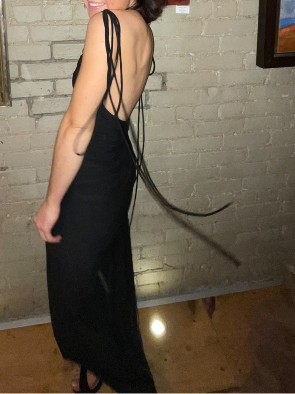 Elegant Black Backless Slip Dress with Strappy Detail